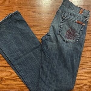 7 FOR ALL MAN KIND women’s BOOTCUT stretch jeans med wash pink beads back sz 26